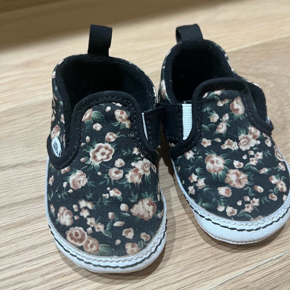 Vans Black Floral Baby Slip-On Shoes